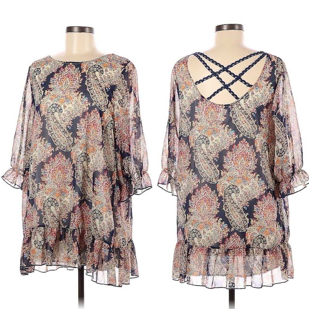 Paisley Vine Womens Blouse Size Medium Blue Paisley Tunic Cottagecore Prairie